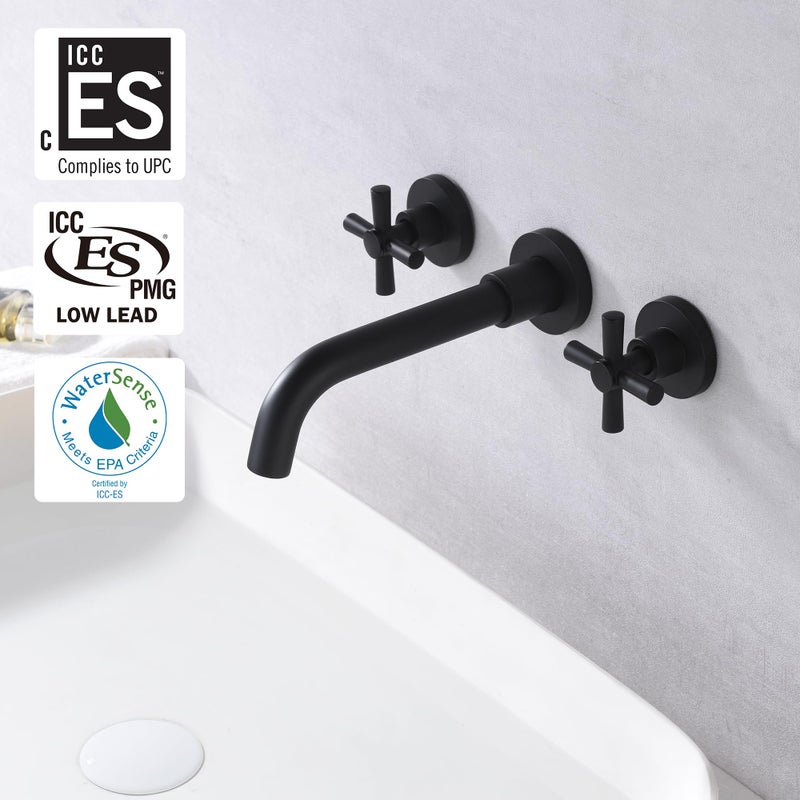 sumerain Matte Black Bathroom Faucet,Wall Mount Black Bathroom Faucets and Rough-in Valve Included - Image 2